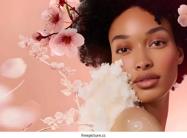 Woman with Flowers and Foam on her Face