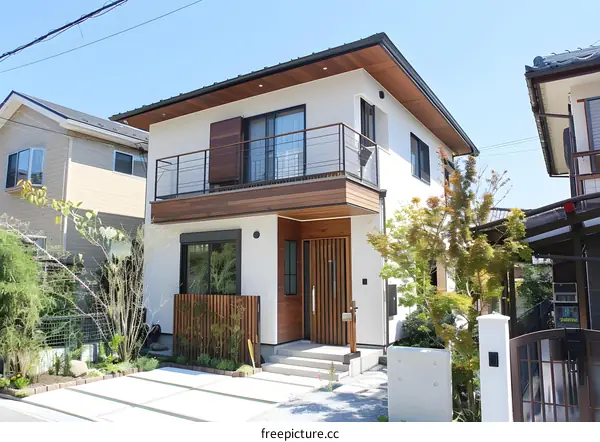 Modern Japanese Style House with Wooden Balcony