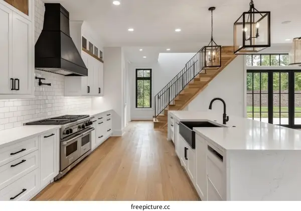 Modern Farmhouse Kitchen with Large Island
