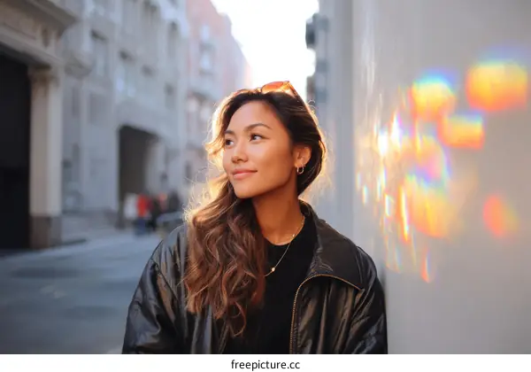 Asian Woman Outdoors City Street Portrait