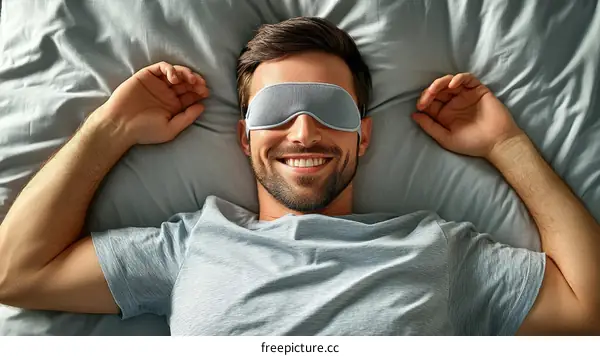 Relaxing Man Sleeping with Sleep Mask on Bed