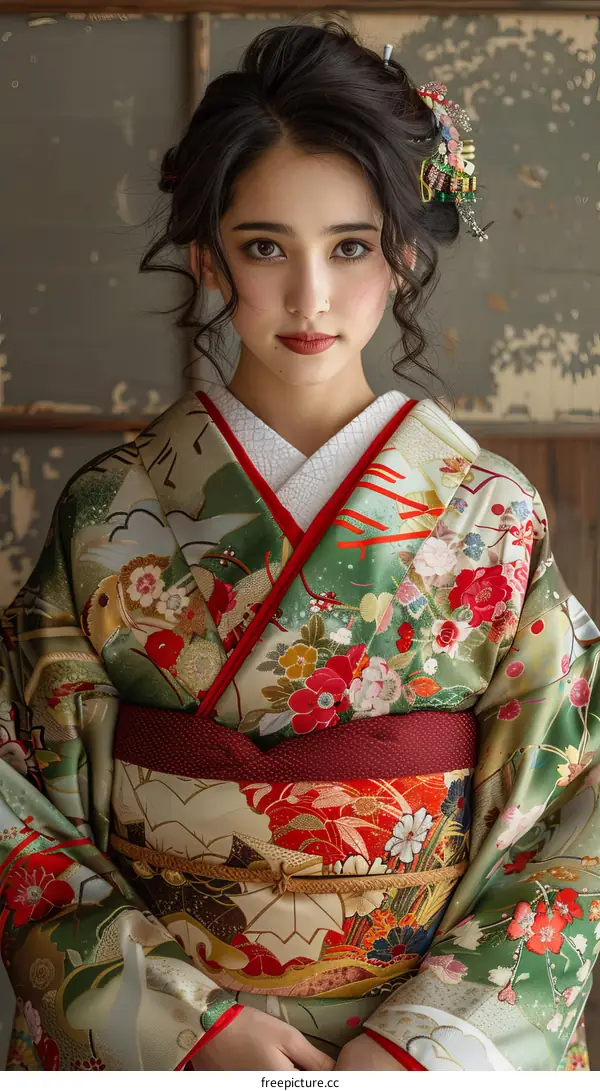 Beautiful Asian Woman Wearing a Traditional Japanese Kimono