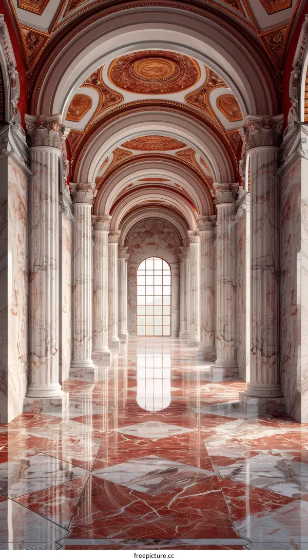 Grand Architectural Hallway with Decorative Ceiling