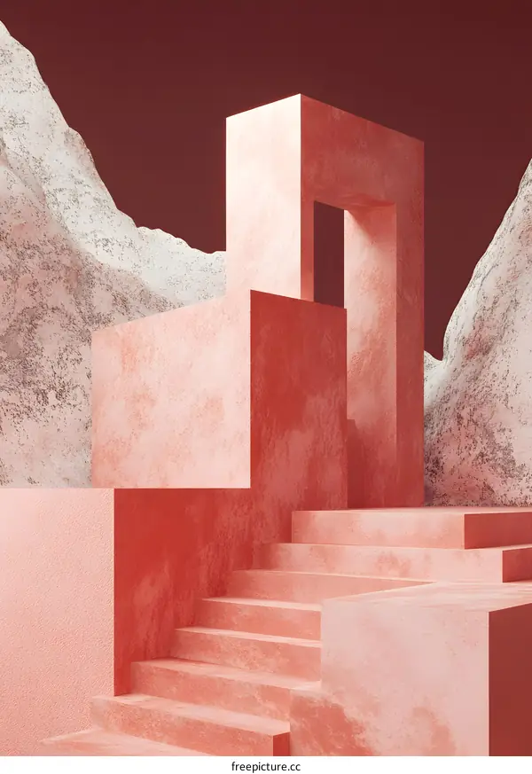 Abstract Geometric 3D Illustration With Pink And White Colors