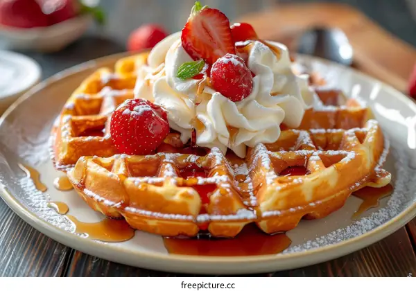 Crave-Worthy Strawberry Liège Waffles with Whipped Cream