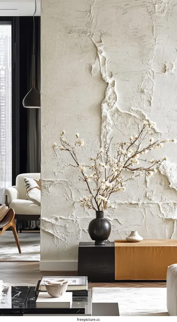 Modern Living Room Interior Design with Textured Wall