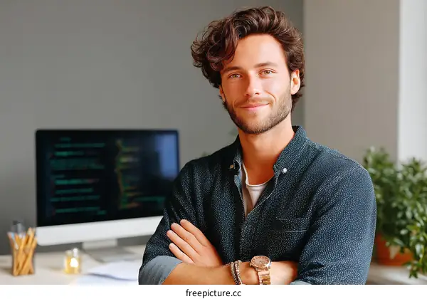 Confident Caucasian Male in Modern Office Setting