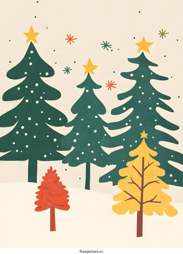 Christmas Tree Illustration With Yellow Stars