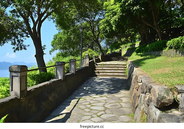 Stone Pathway Leading to a Hilltop View