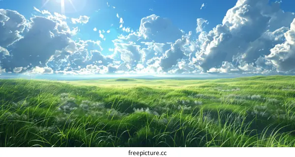 Green Grass Field Under Blue Sky