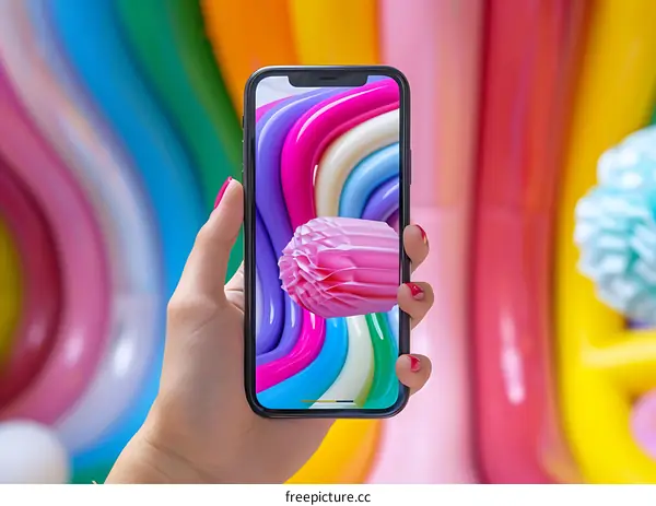 Hand Holding Smartphone with Colorful Abstract Background