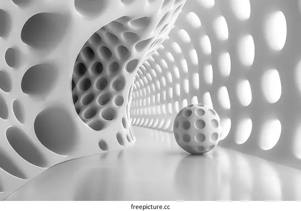 Futuristic white organic tunnel with a sphere