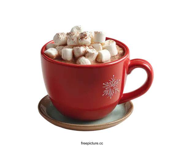 [Transparent Background PNG]Red Mug of Hot Chocolate with Marshmallows