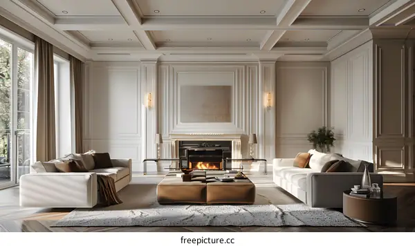 Modern living room with fireplace
