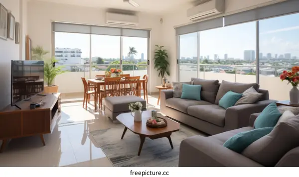Bright and Airy Modern Living Room With Dining Area and Balcony