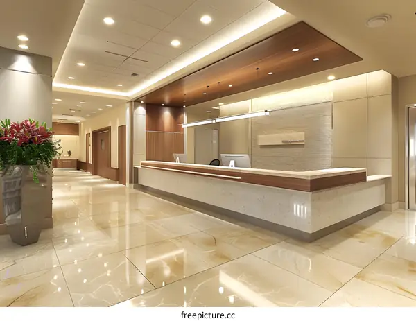 Modern hotel lobby with reception desk