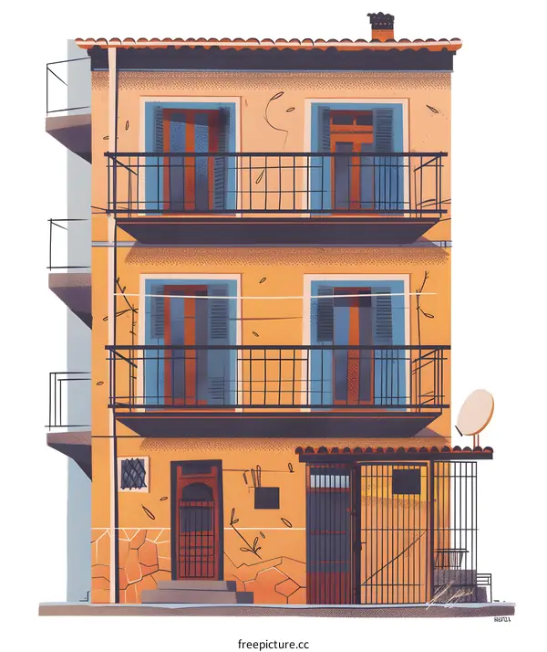 Mediterranean Style Building Illustration