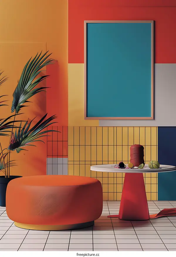 Minimalist Interior Design with Orange, Yellow, and Red Walls