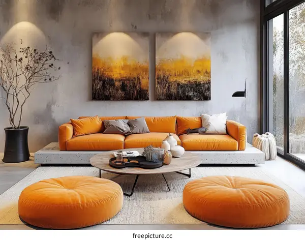 Modern Orange Living Room Interior Design