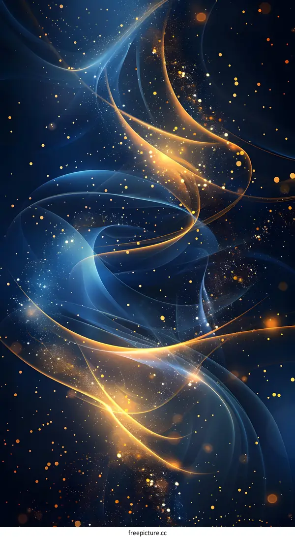 Golden Waves and Glowing Stardust Intertwined Against a Deep Blue Backdrop