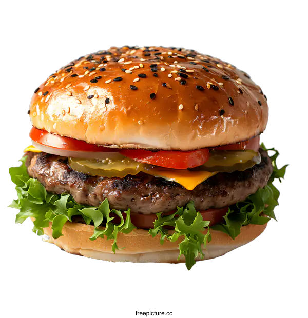 [Transparent Background PNG]yummy cheeseburger with lettuce tomato pickle and onion