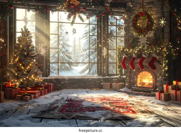 Christmas Tree by the Fireplace