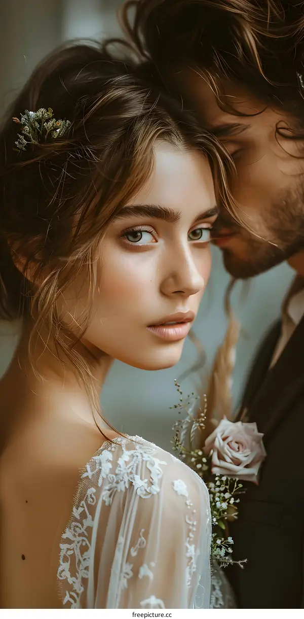 A beautiful blonde woman and her lover are cuddling together