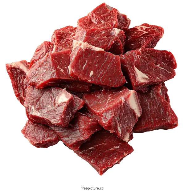 [Transparent Background PNG]Freshly Cut Beef Cubes for Cooking