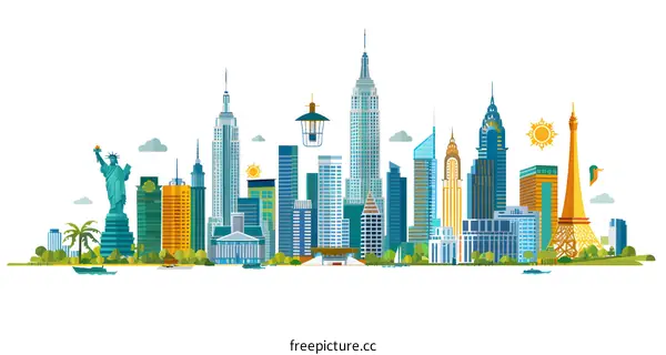 New York City Skyline with Famous Landmarks