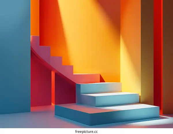 Abstract Staircase With Colorful Walls And Light