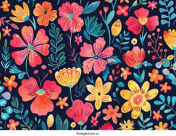 Colorful Floral Pattern Seamless Design Background