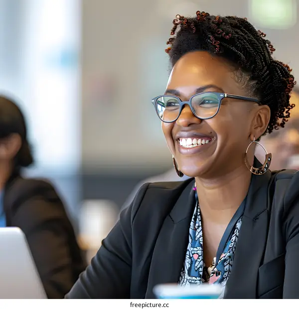 Smiling African American Woman in Business Conference
