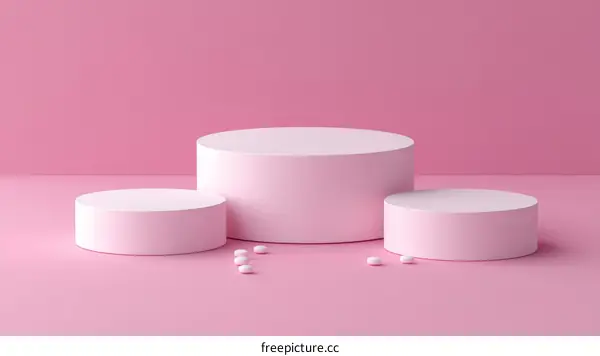 Three Pink and White Cylindrical Stages for Product Display