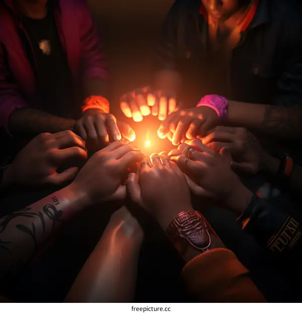 A group of people of different ethnicities holding hands in a circle