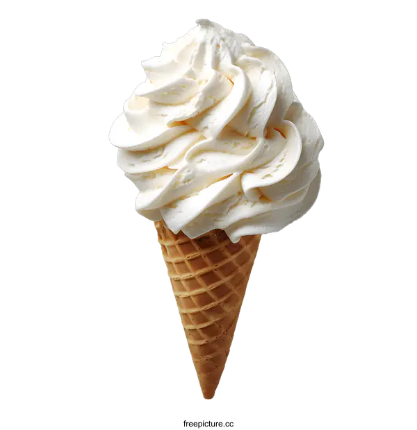 [Transparent Background PNG]Close Up of Vanilla Ice Cream Cone on White Background