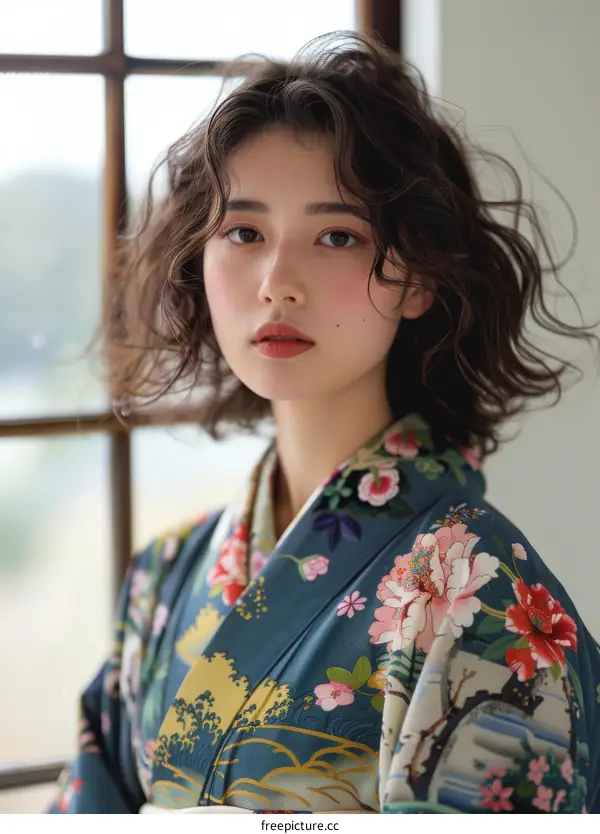 Elegant Asian Woman in Traditional Japanese Kimono