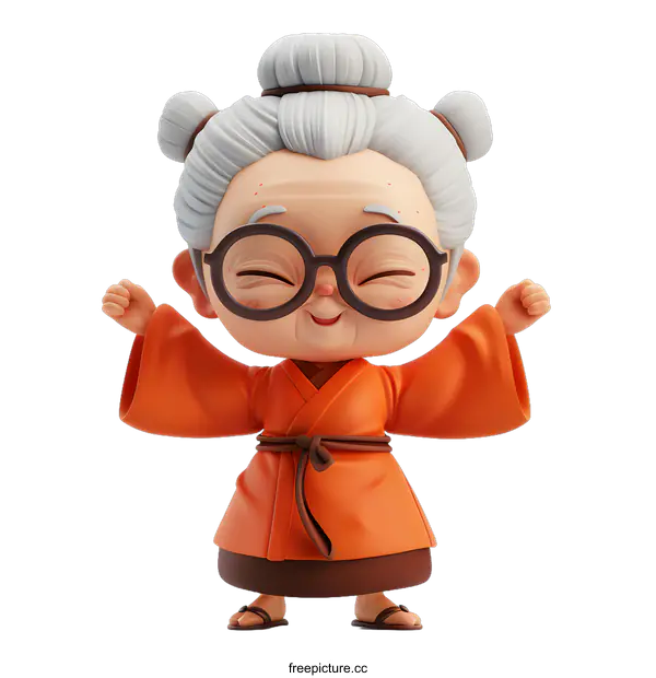[Transparent Background PNG]Cheerful cartoon Chinese old lady