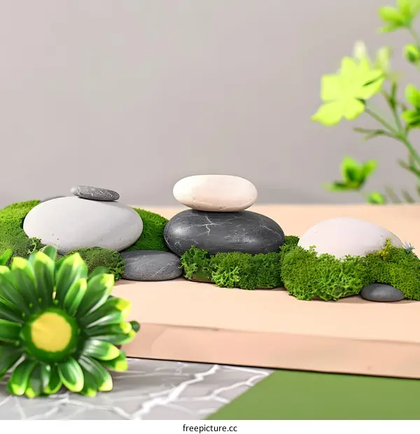Zen Garden with Stones and Moss