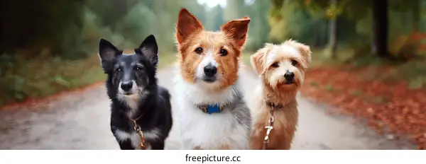 Three Dogs on a Fall Day Walk