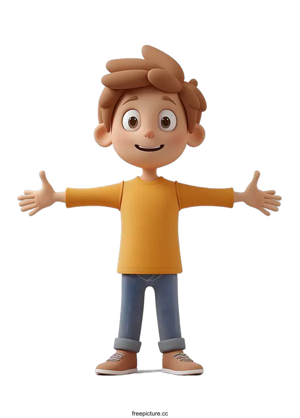 [Transparent Background PNG]Happy Cartoon Boy with Open Arms