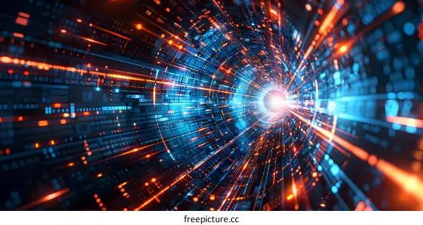 Binary tunnel of orange and blue light