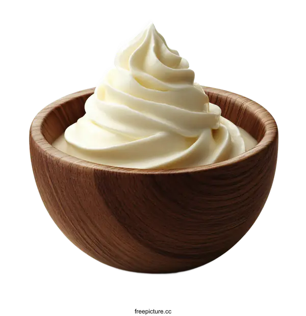 [Transparent Background PNG]Creamy Whipped Topping in Wooden Bowl