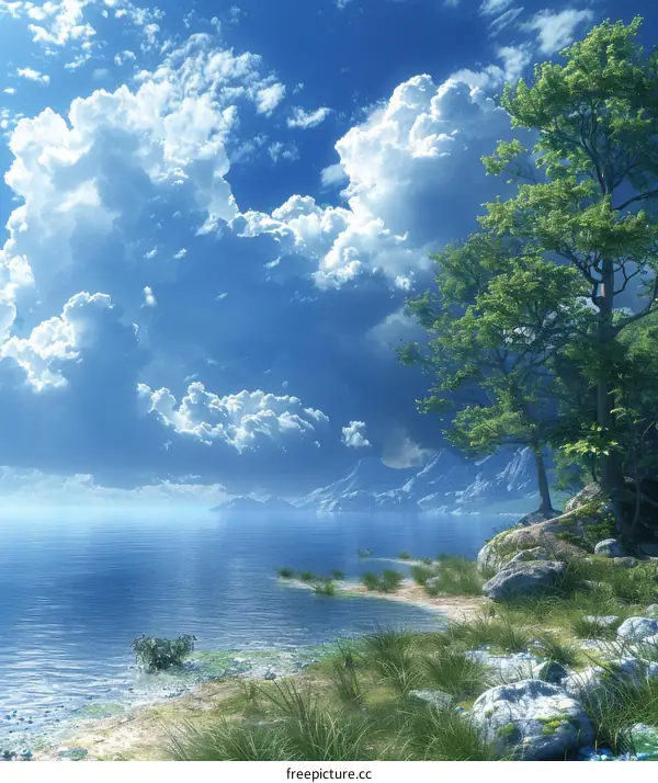 Beautiful Lakeside Scenery Under a Cloudy Sky