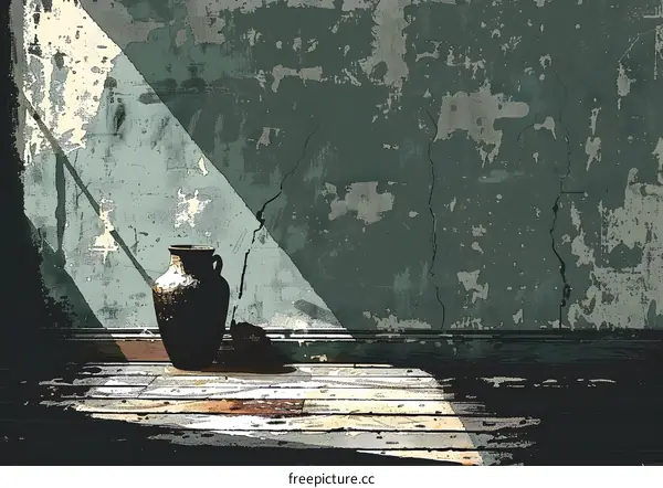 An illustration of a vase sitting in a dark corner