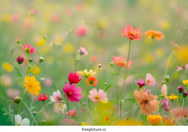 Colorful Cosmos Flowers in a Field