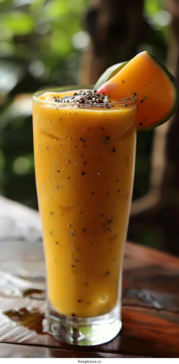 A refreshing glass of orange juice with chia seeds