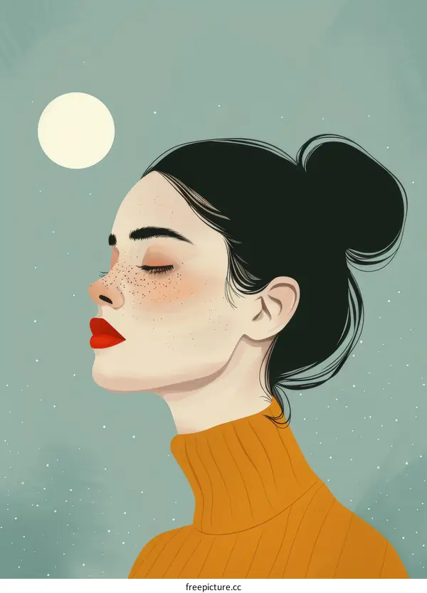 serene young woman with closed eyes and a bun hairstyle