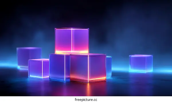 Abstract Neon Geometric Display Cubes