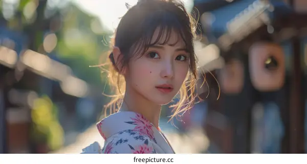 Asian Woman in Traditional Japanese Dress
