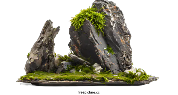 [Transparent Background PNG]Stone and Moss Miniature Landscape with White Background